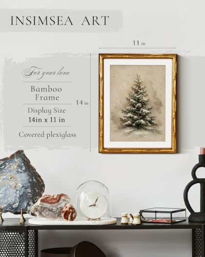 InSimSea Gold Bamboo Framed Wall Art, Retro Christmas Tree Prints, 11x14In - color: Christmas Tree