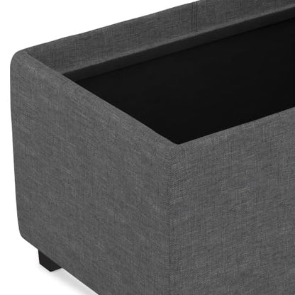 SIMPLIHOME Avalon 42" Wide Linen Look Fabric Storage Ottoman in Slate Grey - color: Slate Grey