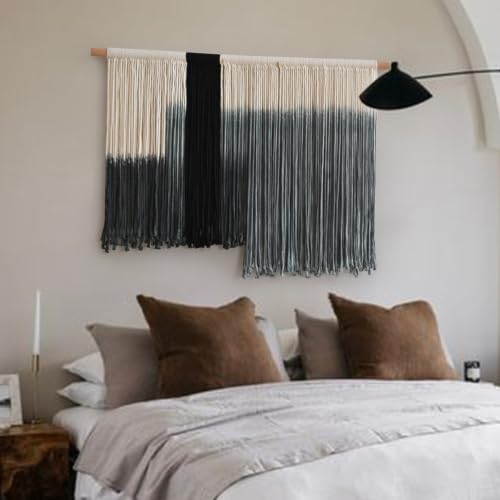 Macrame Wall Hanging Grey Dip Dye Boho Fiber Art for Bedroom 27"W x 19"L - color: Grey, size: 27"W*19"L