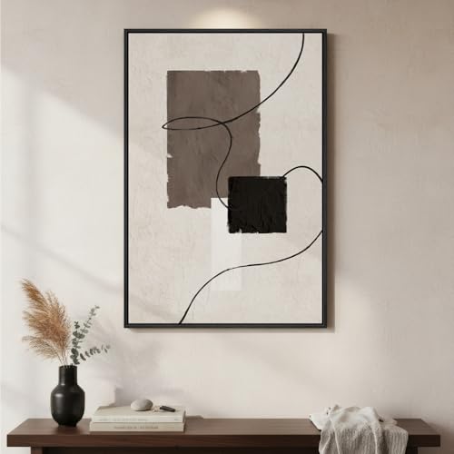 Framed Black White Neutral Modern Abstract Wall Art, 1 Piece 24x36 In - color: Black Brown White Block