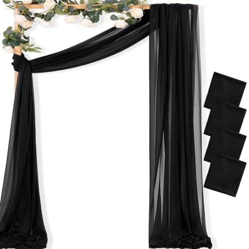 Sheer Gauze Wedding Arch Draping Fabric 29" x 20 FT 4 Panels Black - color: Black, size: 29"w x 240"l (Pack of 4)