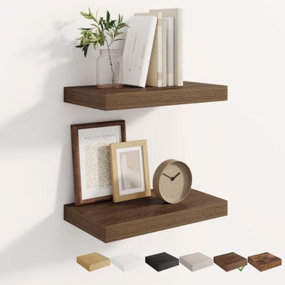 Dreamland 16 Inches Wall Mounted Wood Floating Shelves, Walnut, 2 Pack - color: Walnut, size: 16in