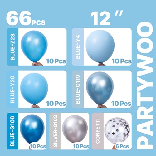 PartyWoo Blue and Silver Balloons 66pcs 12 Inch Light Blue Silver Balloons - color: Blue-3317
