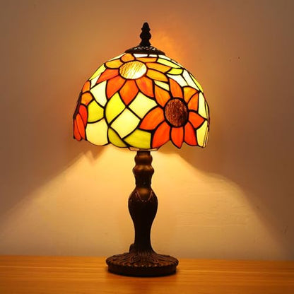 Tiffany Small Table Lamp Sunflower 3-Way Color Temperatures Stained Glass Table Lamps for Living Room Bedroom Bedside Nightstand Night Light Home Office Desk Lamp W/LED Bulb 8X8X15Inch - color: Sunflower