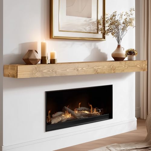 72x8x3in Rustic Fireplace Mantel Pine Wood, Natural Wood - color: Natural Wood, size: 72x3x8-hollow