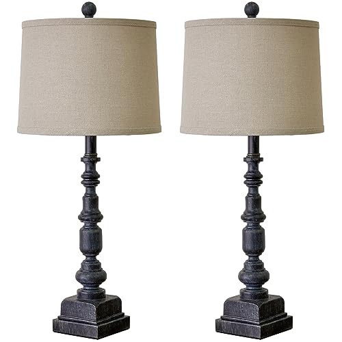 Oneach 27.75" Farmhouse Table Lamps Set of 2 for Living Room, USB A+C Port - color: Black