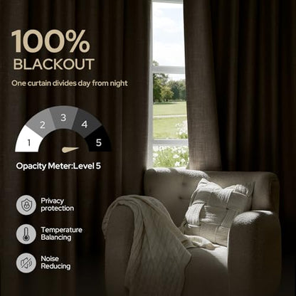 HOMEIDEAS 100% Blackout Beige Faux Linen Curtains 63''L 2 Panels - color: Beige, size: 52"W x 63"L (Pack of 2)