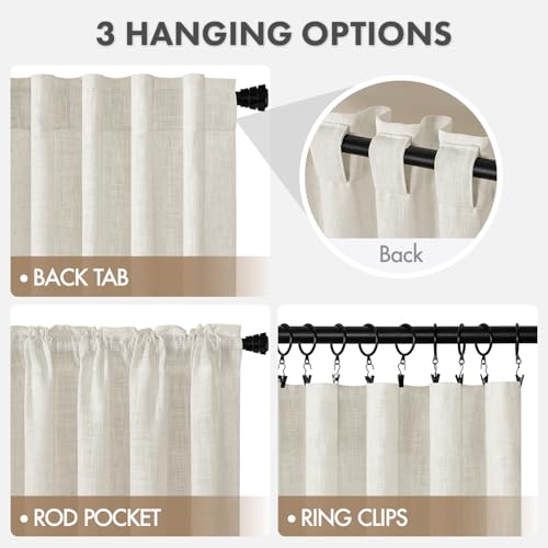 MIULEE Thick Linen Curtains, 42Wx96L, Neutral Ivory Semi Sheer - color: Beige White, size: 42"W x 96"L (Pack of 2)