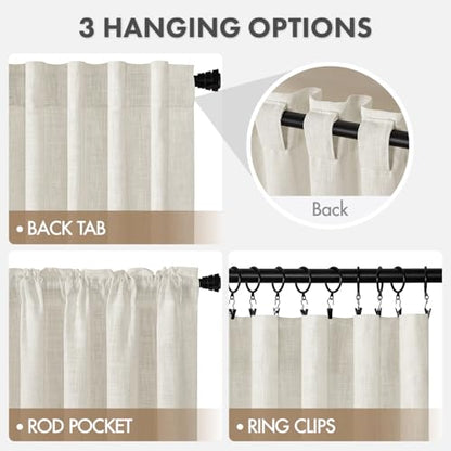 MIULEE Thick Linen Curtains, 42Wx96L, Neutral Ivory Semi Sheer - color: Beige White, size: 42"W x 96"L (Pack of 2)