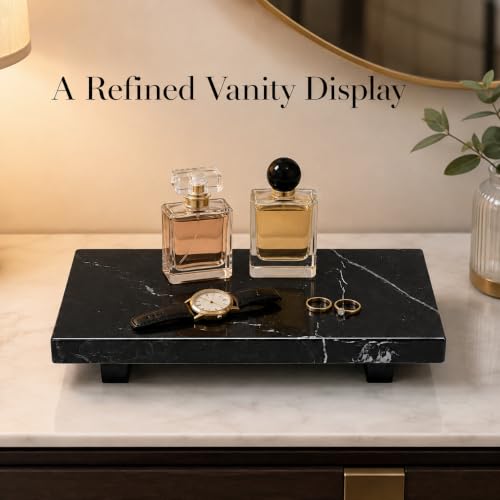 Small Black Marble Soap Dispenser Pedestal Tray 9.84 in - color: Black Marble-9.84 in