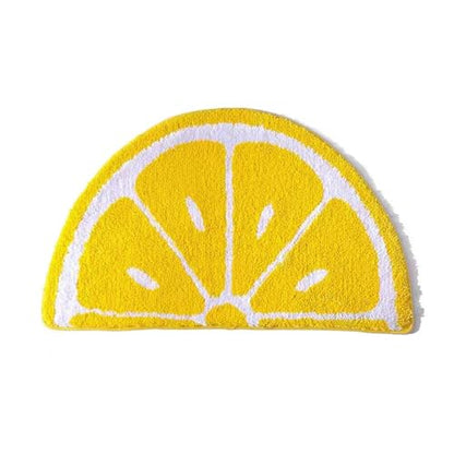 Lemon Bathroom Rug Yellow Semi-Circle Tufted Mat Anti-slip Water-Absorbent - color: Yellow, size: 1'6" x 2'2" (Semicircular)
