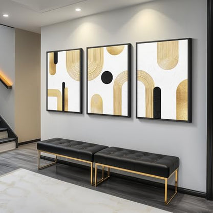 Large Framed Gold Abstract Geometric Wall Art for LIving Room, 3 Piece - color: Bold, size: 24" W x 36" H x 3Pcs