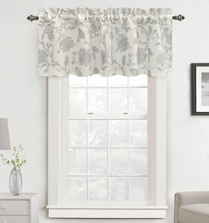 DriftAway Freda Jacobean Floral Linen Blend Blackout Thermal Insulated Energy Saving Privacy Window Linen Curtain Valance Rod Pocket 2 Layers Single 52 Inch by 18 Inch Plus 2 Inch Header Gray Beige - color: Grey, size: 52"W x 18"L (Pack of 1)