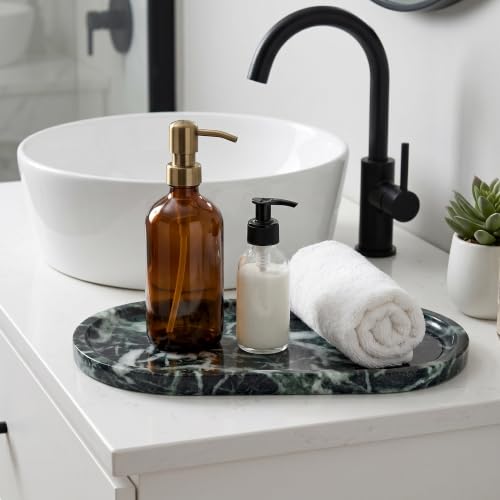 YKAJO Snowflake Green Oval Marble Tray, 11.8x5.9 Vanity Perfume Organizer - color: Snowflake Green, size: 11.8" x 5.9" x 0.6"