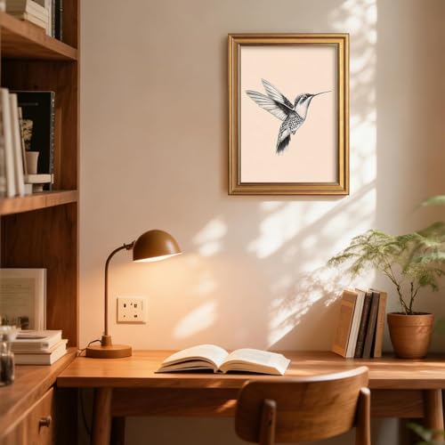 Gold Framed Hummingbird Wall Art Black And White Bird Pictures 12x16 Inch - color: Hummingbird, size: 16"L x 12"W