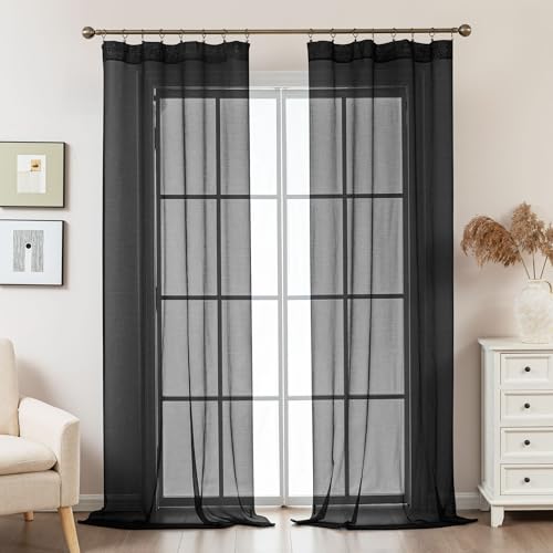 Black Sheer Curtains 108 Inches Extra Long Rod Pocket - color: Black, size: 42"W x 108"L (Pack of 2)