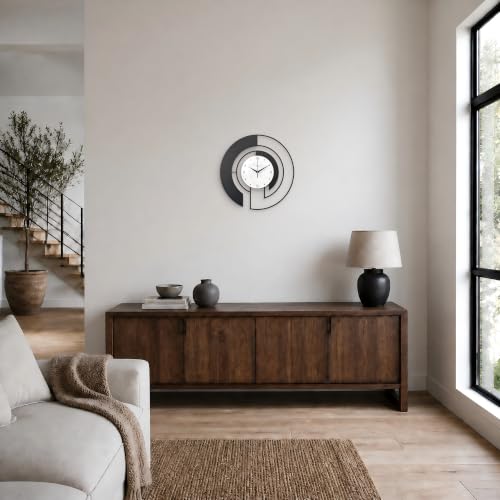 18-Inch Modern Black Metal Wall Clock, Marble Patterned Glass Dial - color: Black