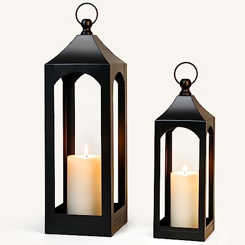 Modern Farmhouse Lantern Decor Metal Decorative Hanging Candle Lanterns - size: Medium