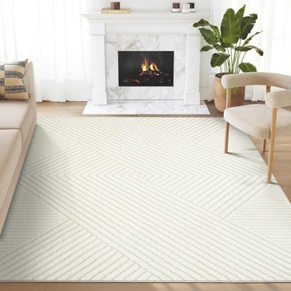 Abani Cream Area Rug for Living Room, Bedroom - Geometric Lines- 4 x 6 -Durable & Easy to Clean - color: Cream, size: 4' x 6' (Rectangular)