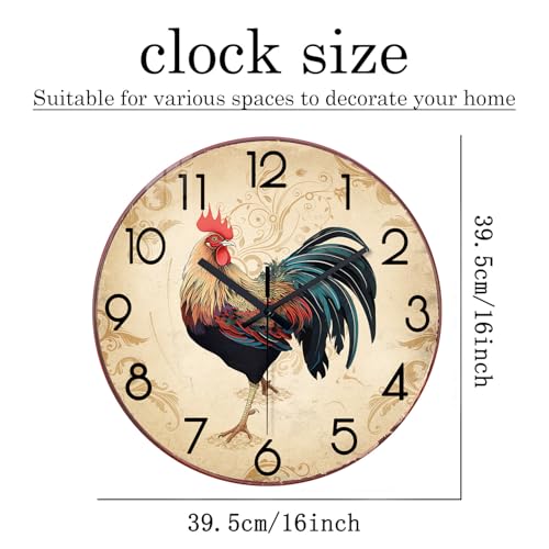 XNM Glass Brown Wall Clocks Battery Operated 16 Inch - color: Brown Rooster, size: 16 Inch