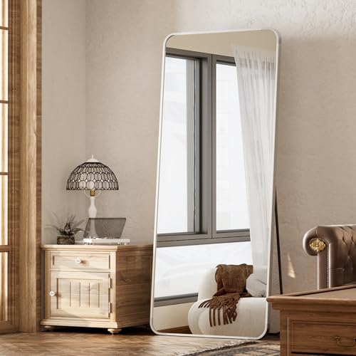 BEAUTYPEAK 65" x 24" Rounded Corner Full Length Mirror with Stand, Silver - color: Silver, size: 65"L x 24"W