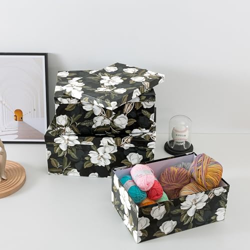 Soul & Lane - Midnight Gardenia Decorative Boxes with Lids, Set of 3, Black - color: Midnight Gardenia