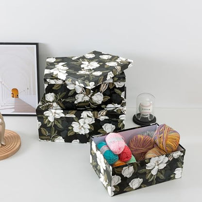 Soul & Lane - Midnight Gardenia Decorative Boxes with Lids, Set of 3, Black - color: Midnight Gardenia