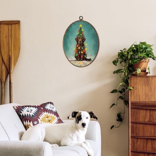 OINDADE Funny Christmas Chocolate Lab Gifts Dog Oval Wall Art Hanging Decor - color: Christmas Chocolate Lab