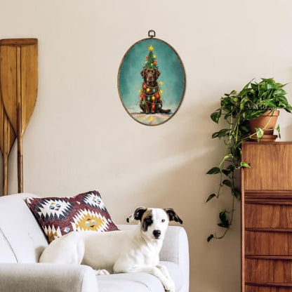 OINDADE Funny Christmas Chocolate Lab Gifts Dog Oval Wall Art Hanging Decor - color: Christmas Chocolate Lab