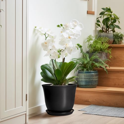 Ceramic Pots for Plants, 10 Inch Plant Pot with Drainage, Black - color: Black, size: 10 Inch