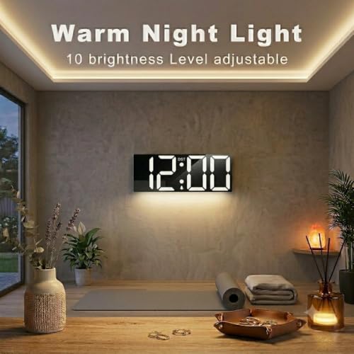 JALL 22" Large Digital Wall Clock with 7.3-inch Big LED Numbers, Wall Clock with Night Light, Auto Dimming & DST, Giant Alarm Clock for Seniors, White - color: White, size: 22 inches