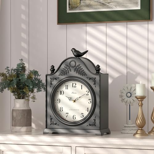 Vintage Bird Mantel Clock with Hidden Safe, Antique Black Style