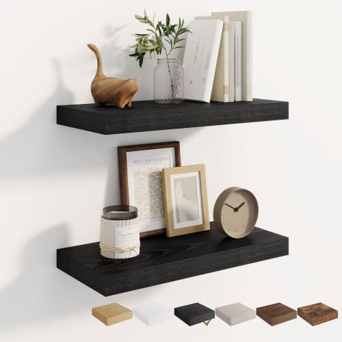 Dreamland 20 Inches Wall Mounted Wood Floating Shelves, Black, 2 Pack - color: Black, size: 20in