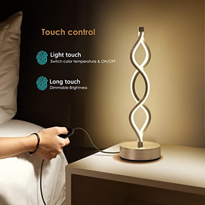 NUÜR Silver Infinity Spiral LED Table Lamp, Dimmable Bedside Lamp - color: Silver