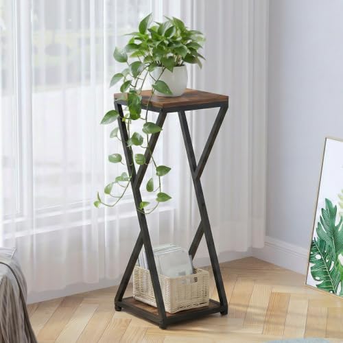 2-Tier Tall Plant Stand Indoor, Small Square Side Table for Home