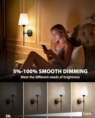 Adetu Battery Operated Wall Sconce Set of 2, Black Wall Sconces
