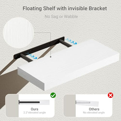 Vivelove Floating Shelves for Wall Mounted 16 inch Set of 2, White - color: White, size: 16”wx6.7”dx1.4”h