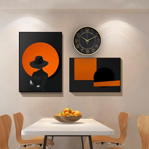 HZDHCLH 12 Inch Modern Wall Clock Battery Operated Silent Non Ticking - color: Black and Gold, size: 12 Inch