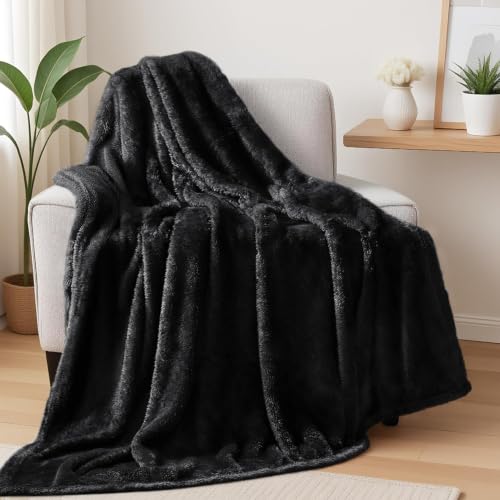 Exclusivo Mezcla Fuzzy Large Fleece Throw Blanket for Couch, Black - color: Black, size: 50x70 IN