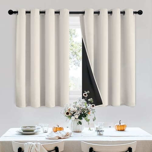 SimpleHome Cream 100% Blackout Curtains Room Darkening Living Room 36 Inch - color: Cream, size: 52"W x 36"L (Pack of 2)