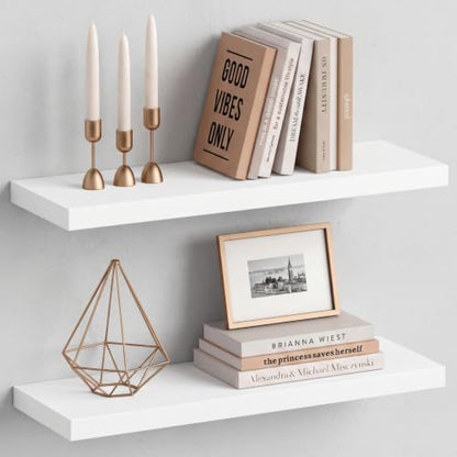 White Floating Shelves 24 Inch, Wall Mounted Bathroom Shelves Over Toilet - color: White, size: 24 x 8 Inch