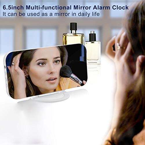 SZELAM Digital Clock Large Display, LED Electric Alarm Clocks Mirror Surface for Makeup with Diming Mode, 3 Levels Brightness, Dual USB Ports Modern Decoration for Home Bedroom Decor-White (001) - color: White