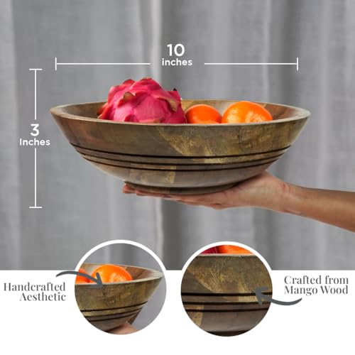 Folkulture Premium Wooden Fruit Bowl for Kitchen Counter, Mango Wood Bowl - color: Walnut