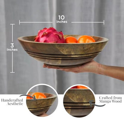Folkulture Premium Wooden Fruit Bowl for Kitchen Counter, Mango Wood Bowl - color: Walnut