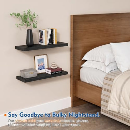 Black Floating Shelves 24 Inch, Modern Wall Hanging Book Shelf for Bedroom - color: Black, size: 24 x 8 Inch