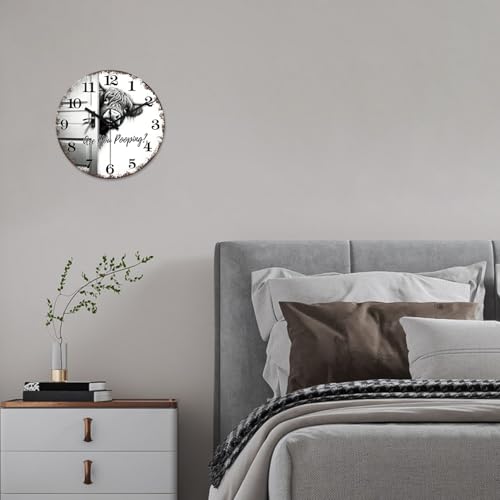 XNM 14 Inch Highland Cow Glass Wall Clocks Battery Operated - color: Black3, size: 14 Inch