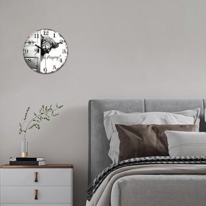 XNM 14 Inch Highland Cow Glass Wall Clocks Battery Operated - color: Black3, size: 14 Inch