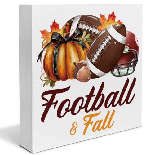 Fall Home Decor Football Fall Decorations Autumn Pumpkin Wooden Sign Farmhouse Decor Indoor for Desk Table Shelf 5 X 5 Inches - color: Football