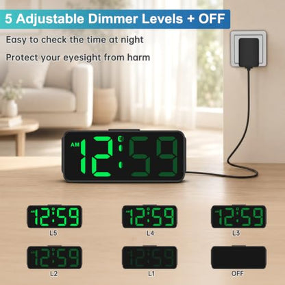 Peakeep Small Digital Alarm Clock for Bedroom, Large Number, Battery Backup - color: Green Digits (Plug-in, Ultra-compact)