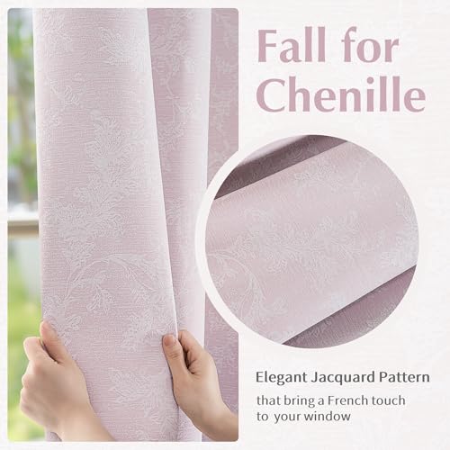 FMFUNCTEX Pink Floral Jacquard Blackout Curtains, 52X63 Inches, 2 Panels - color: Pink, size: 52"W x 63"L (Pack of 2)